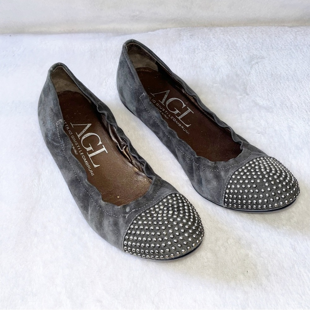AGL Shoes Blakely Studded Cap Toe Ballet Flats N527050 Gray Suede Size 40 | 10